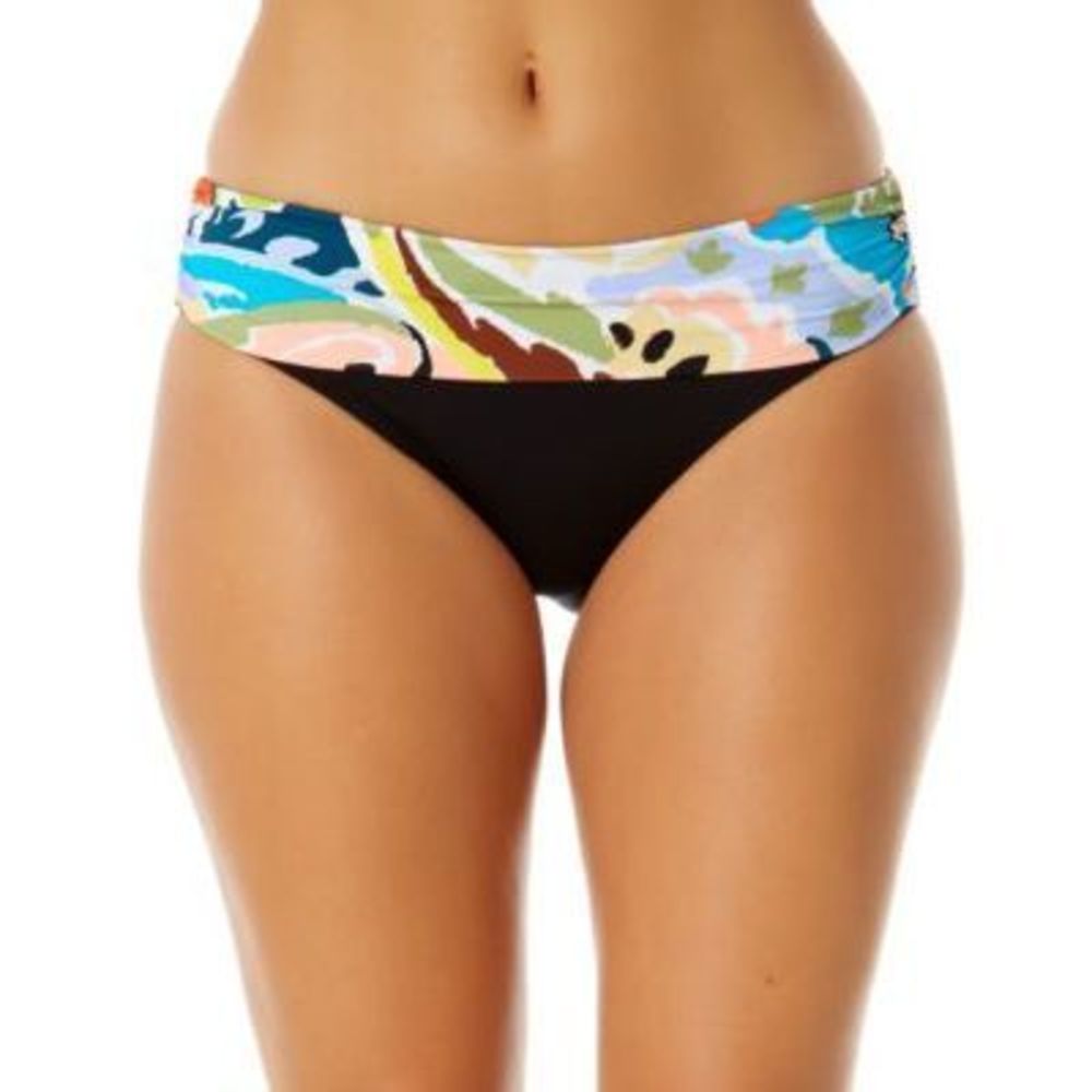NWT Anne Cole  Fold-Over Printed-Waist Bikini Bottom Black  L